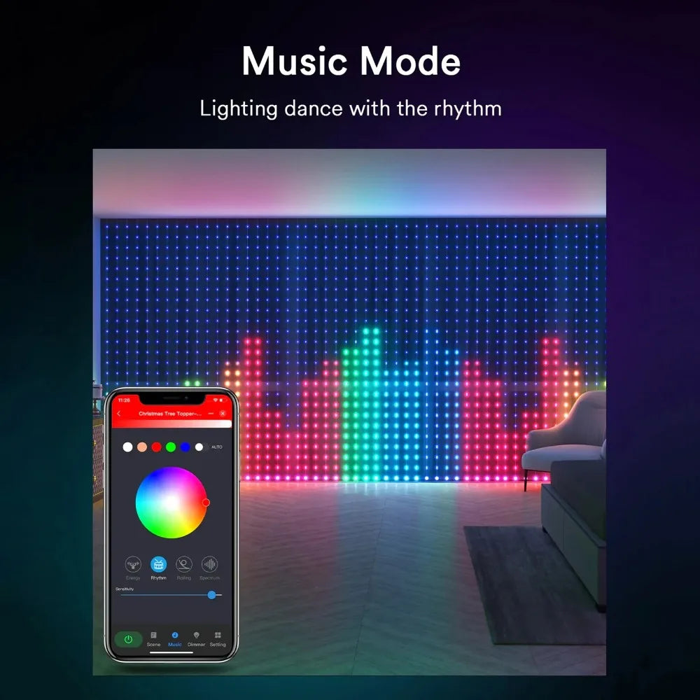 1/2PCS Smart Curtain Lights RGB Curtain String Lights with App Remote Music Sync Dynamic DIY for Indoor Outdoor Xmas Wall Decor